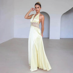 Satin Lace Patchwork V-neck Midi Dress