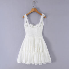 White Bow Tie Strap A-Line Mini Dress