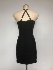 Black Mesh Patchwork Cross Bandage Mini Dress