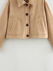 Brown Lapel Pocket Short Jacket