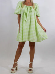 Plaid Bodydoll Puff Sleeve Mini Dress