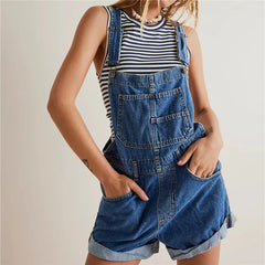 Denim Adjustable Strap Shorts Overalls