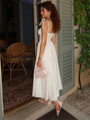 White Tie-Up Long Dress