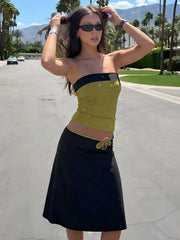 Colour Blocking Tube Top With Metal Ring Midi Skirt Set