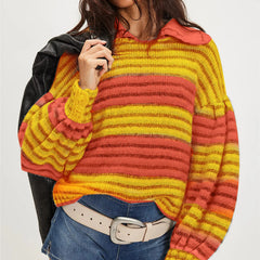 Striped Balloon Sleeve Sweater