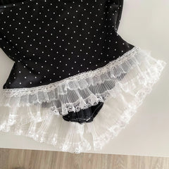 Black Polka Dots Strapless Lace Corset