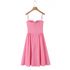 Pink Corset Spaghetti Strap Midi Dress