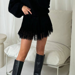 High Waist Lace Pleated Mini Skirt - Y2K A-Line