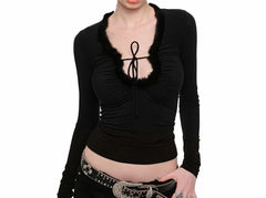 Fur Patchwork Long Sleeve Top