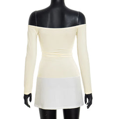 Off Shoulder Long Sleeve Two Tone Mini Dress