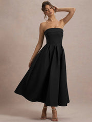 Strapless Solid Midi Dress