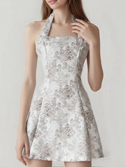 White Jacquard Print A-line Mini Dress