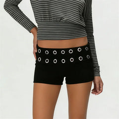 Low Waist Metal Eyelet Detail Fold Over Waistband Shorts