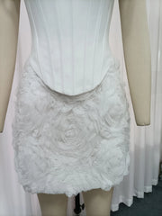 Floral Patchwork Square Collar Top And 3d Textured Mini Skirt Set