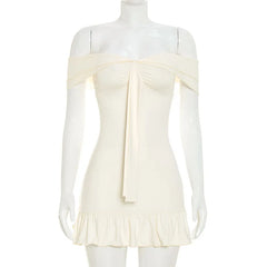 White Off-Shoulder Tie-Up Mini Dress