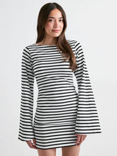Striped O-Neck Bell Sleeve Mini Dress