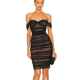 Black Mesh off-shoulder Midi Dress