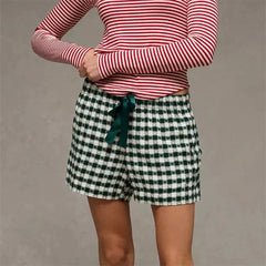 Plaid Elastic Waist Bowtie Shorts