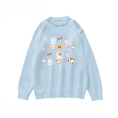 Blue Knitted Printed Sweater