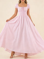 Striped Short Sleeve Ruched Bow Midi Dress