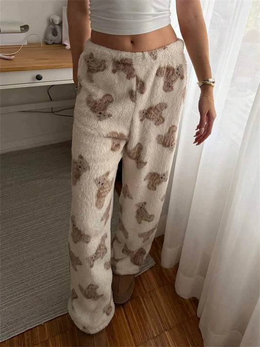 Teddy Bear Print Plush Sweatpants