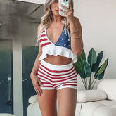 American Flag Knit Halter Crop Top And Shorts Set