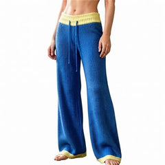 Colour Block Knit Wide Leg Drawstring Pants
