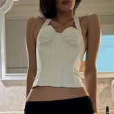 Corset Back Lace Up Halter Top