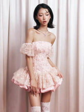 Off Shoulder Puff Sleeves Floral Bubble Mini Dress