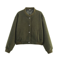 Stand Collar Snap Button Bomber Jacket