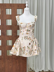 Floral Printed Square Neck Strap Mini Dress