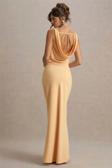 Satin Cowl Neck Backless Maxi Dress