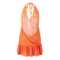 Mesh Halter Neck Sequin Beaded Mini Dress