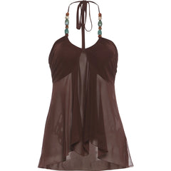 Beaded Halter Strap Mesh Top