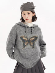 Bufferfly Print Grey Sweater