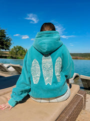 Surf Board Embroidered Hoodie - Loose Fit Pullover