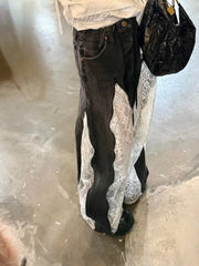 Lace Patchwork Flared Jeans