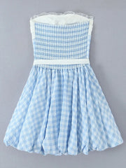 Blue Bow Plaid Short Dress