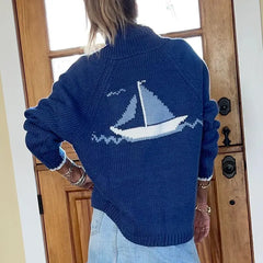 Shawl Collar Back Printed Cardigan