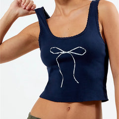 Women's vibrant bow print cropped tank top cami.