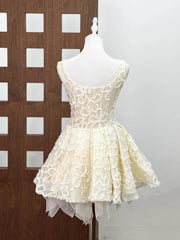 Flower Embroidery Jacquard Puffy A-line Mini Dress