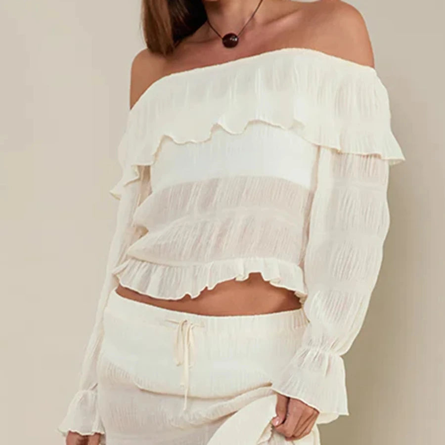 White off-shoulder top with ruffled sleeves
