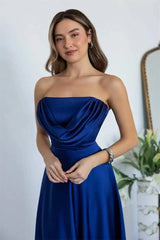 Satin Strapless Drape Maxi Gown