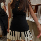 Black Pleated Piano Hem Tank Mini Dress