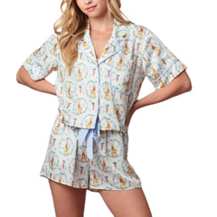 Bunny Carrot Print Button Up Tops And Drawstring Shorts Pajamas Set