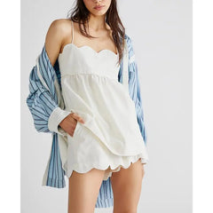 Scalloped Hem Babydoll Cami Tops And Wide Leg Shorts Set