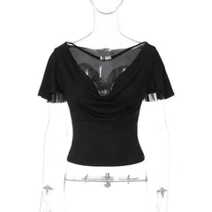 Black Draped Neckline T-Shirt