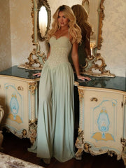 Halter Neck Lace Corset Tie Patchwork Long Dress