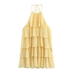 Halter Cascading Ruffles Mini Dress