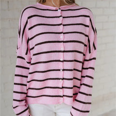 Pink Striped Button-Up Cardigan
